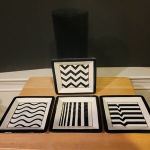 Set of 4 Art Deco-Inspired 6" x 6"Ceramic Plates Black White & Gold Vintage